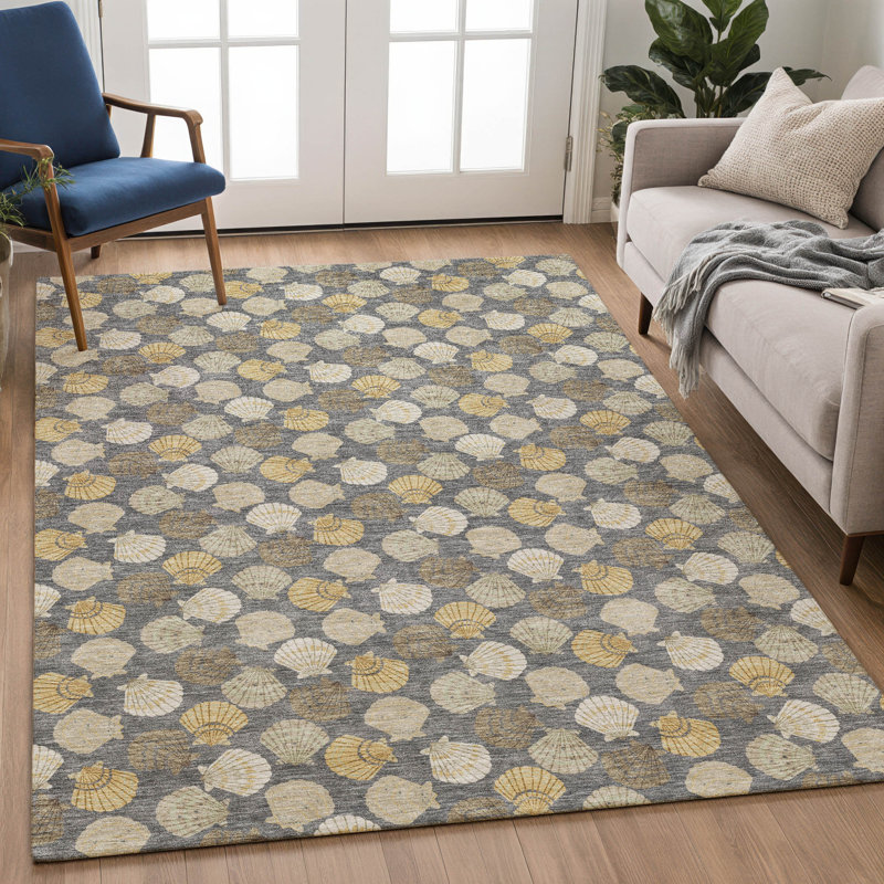 Tapis côtier intérieur / extérieur lavable à la machine ACN2986, Gris, 9 pi x 12 pi