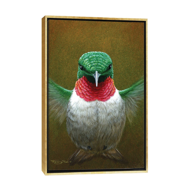 Colibri par Jeremy Paul - impression d'art graphique, H 18 po x l 26 po x P 1,5 po, Toile encadrée d'or, Aucun mat