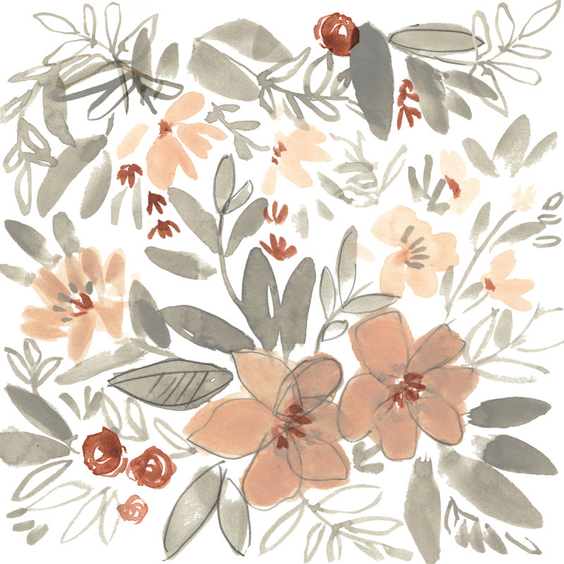 Peach And Rust Blooms II by Jennifer Goldberger - Wrapped Canvas Painting, 51cm H x 51cm W x 3.8cm D