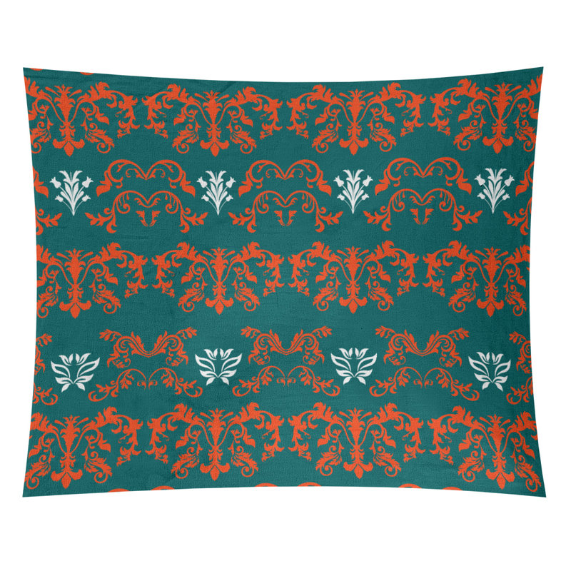 Tapisserie baroque en microfibre Miami Throwback Football, H 27,5 po x l 37,5 po, Turquoise / blanc / orange