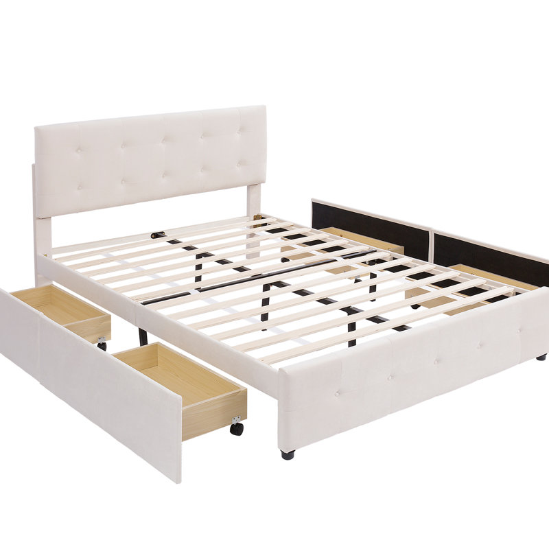 Yvoire Upholstered Storage Bed, Light Beige, European Double (140 x 200cm)