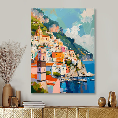 Colorful Italian Mountain City By Mediterranean - City Buildings Wall Art Living Room