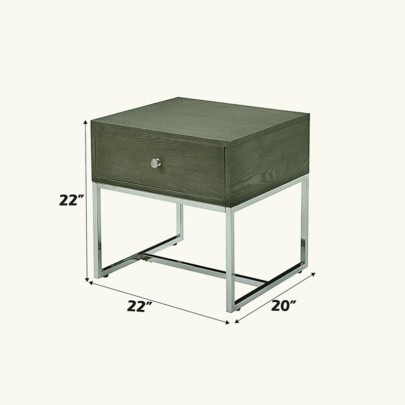 Grey oak and chrome surface edge table