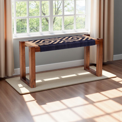 Banc décoratif bleu marine et brun naturel Spencer, H 15,57 po x l 31,26 po x P 11,6 po