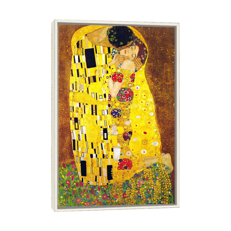 « the baiser » par gustav klimt,-print, H 26 po x l 18 po x 1,5 po, Encadrement blanc vieilli
