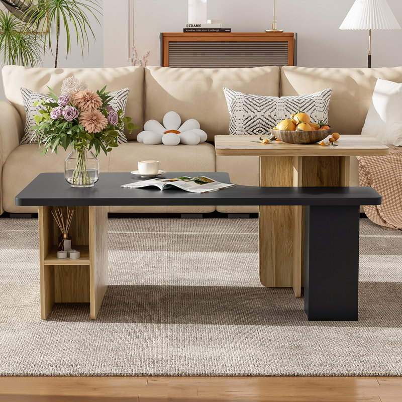 Ensemble de 2 tables basses gigognes Farmhouse, Noir / brun