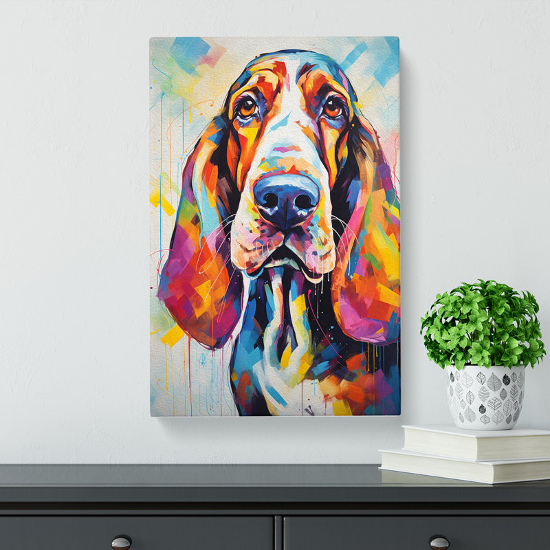 Basset Hound Action - No Frame Print, 76cm H x 50cm W x 3cm D