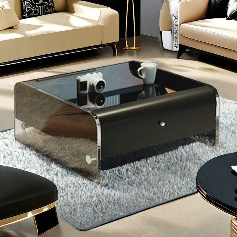 Table basse en acrylique avec rangement, H 16,53 po x L 29,52 po x l 29,52 po