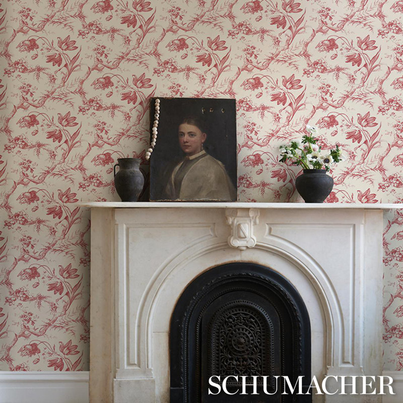 Toile De Fleurs Wallpaper, Rouge