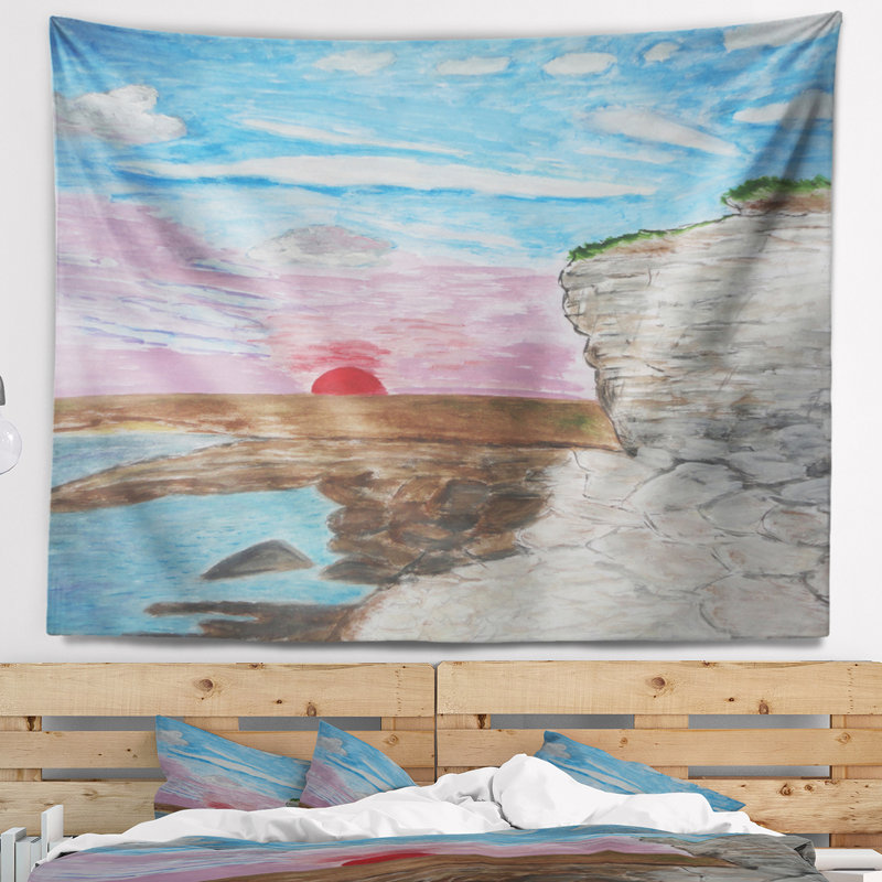 Tapisserie de bord de mer au coucher du soleil, H 50 po x l 60 po