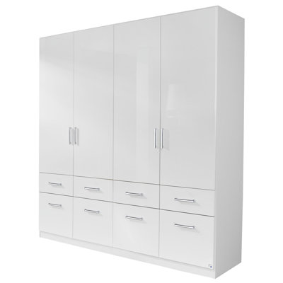 Berlin 4 Hinged Door Wardrobe 180 cm Front High Gloss 8 Drawer INCL. Delivery and Assembly