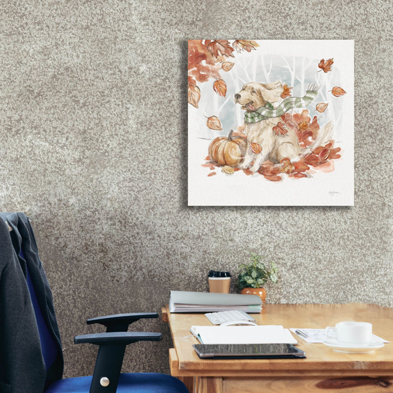 «Autumn Dogs 2» par Mary Urban, art mural sur toile, H 26 po x l 26 po x P 1,5 po