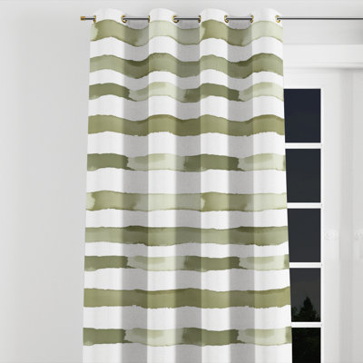 Striped Blackout Curtains - Country Farmhouse Green And White Olive Drift Grommet Curtain - 1 Panel