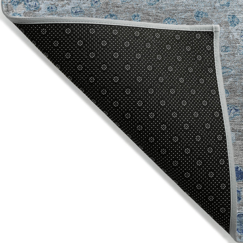 3' X 5' Gray And Silver Abstract Washable Indoor Outdoor Area Rug