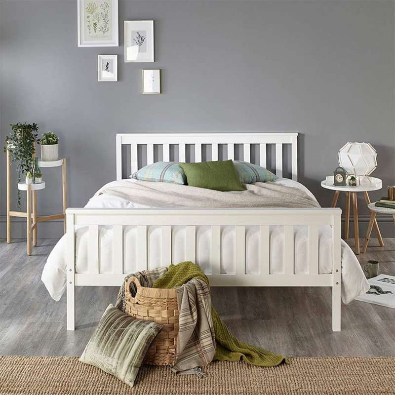 Alienna White Shaker Bed Frame, White Highlights, Small Double
