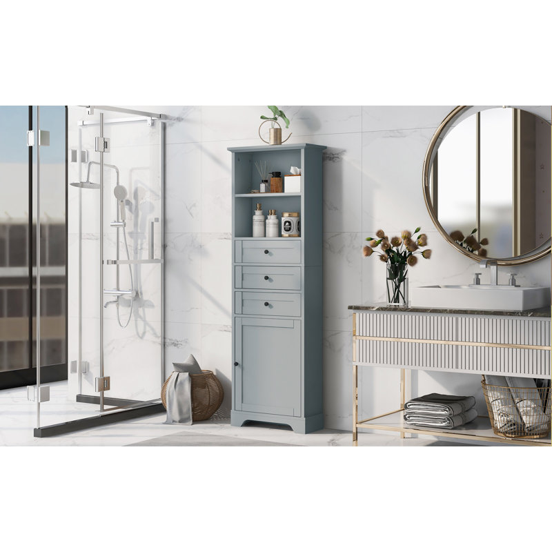 Grande armoire de rangement avec 3 tiroirs et tablettes réglables, Gris