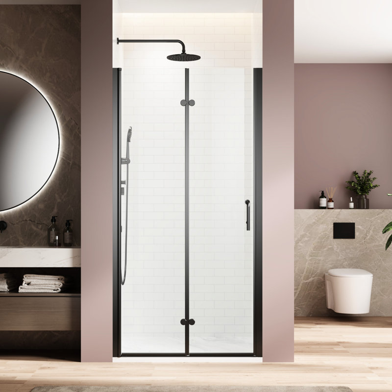 Porte de douche 30 po x 72 po - Fermeture magnétique en verre trempé noir mat
