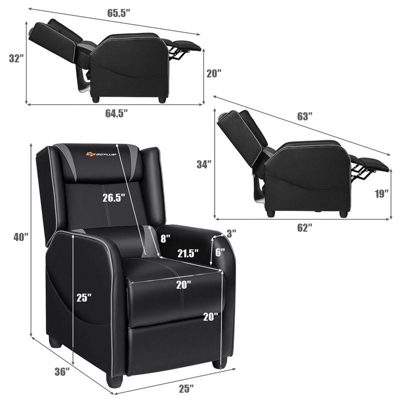 Faux Leather Recliner, Gray/black Faux Leather
