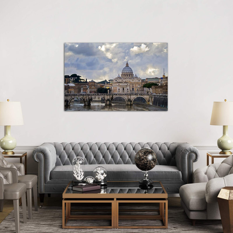 Arch Bridge Across Tiber River With St. Peter's Basilica In The Background, Rome, Lazio, Italy by Panoramic Images - No Frame Print on Canvas