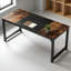 Bureau d'ordinateur rectangulaire avec plateau en bois brun et noir et base en métal noir pour le bureau à domicile-2136474899-2136474897