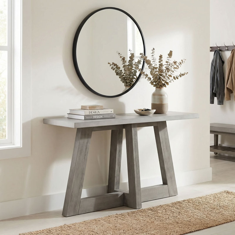Console Largo 57 pouces en bois d'acacia brossé gris avec plateau laqué blanc