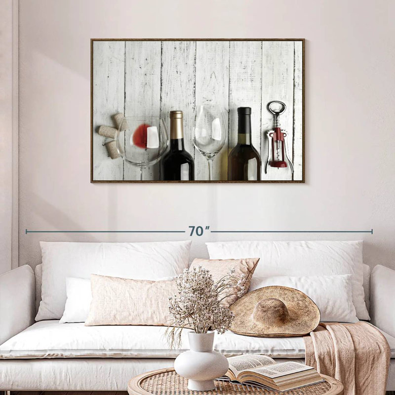 Dégustation de vin, 43 po x 29 po, Cadre flottant noyer