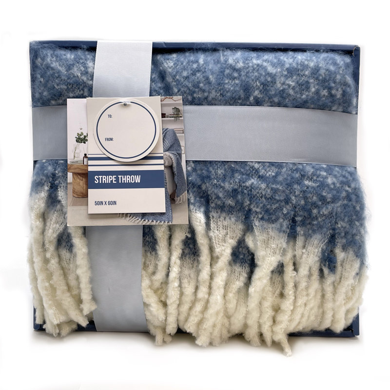 Throw w/ Tassels - Engineered, Blue Striped