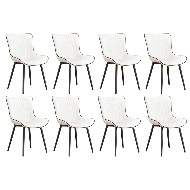 Pu Leather Upholstered Dining Chairs Modern Wingback Side Chairs With Metal Legs, White