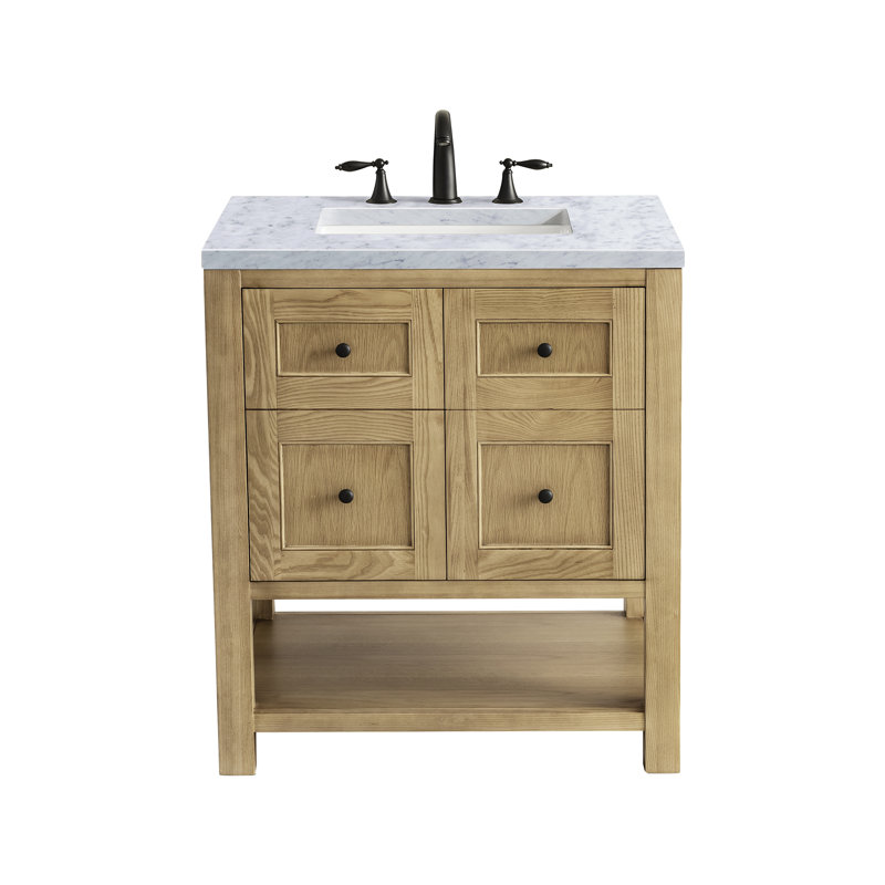 Breckenridge 30'' W Single Vanity, Carrara White, Light Natural Oak, 8" Widespread