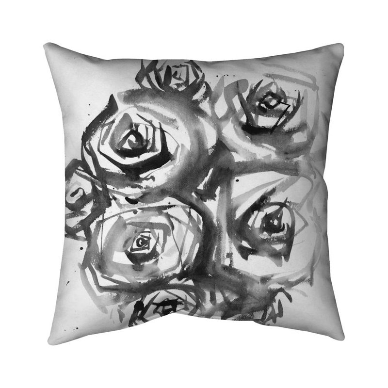 Set of abstract roses - 20"x20" Throw pillow cover - Poly twill - Print on demand, 20"H x 20"W, White/Black