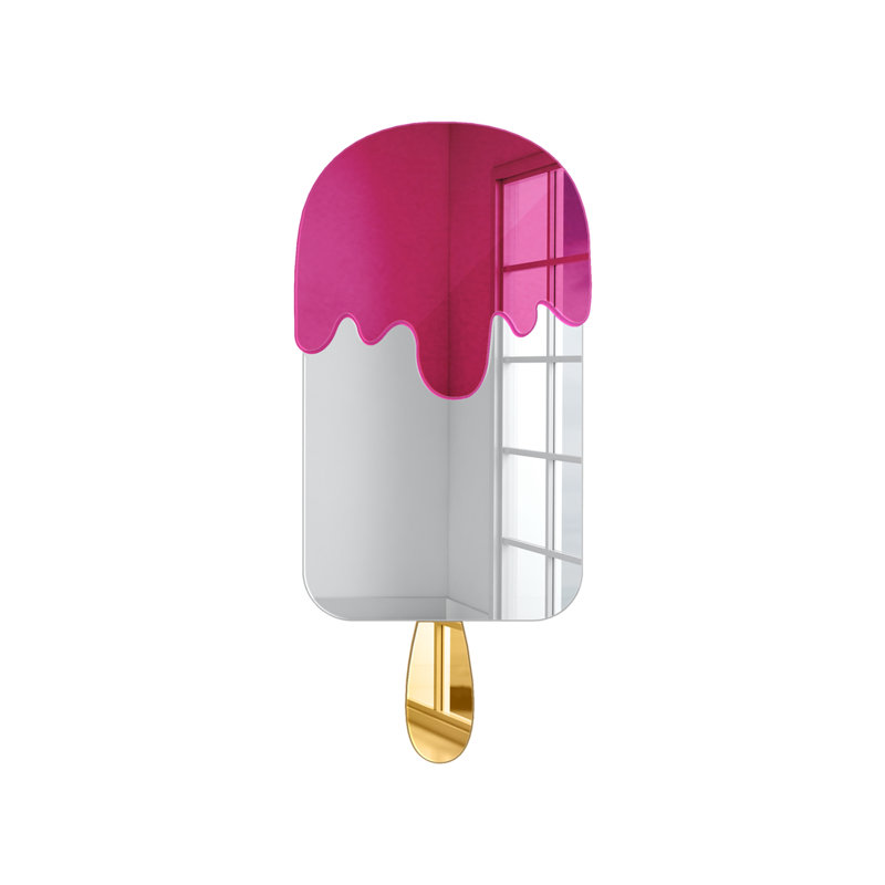 Ice Cream Wall Hanging 3D Mirror Wall Decor, 24" H x 12" W, Mirror and Pink Mirror