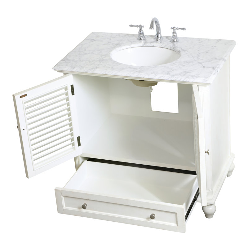 Hansford 36'' Single Bathroom Vanity with Marble Top, White