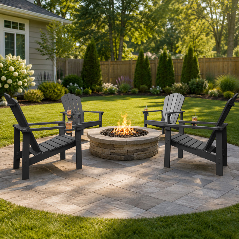 Dareona Pakkdiarie Set of 8 HDPE Stackable Adirondack Chairs with Cup Holders, All-Weather Outdoor Patio Chairs, Gray, 8