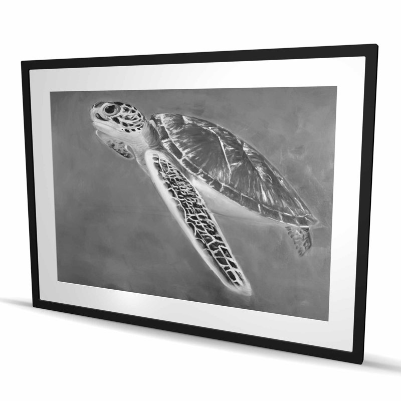 Grayscale Sea Turtle Print | Black & White Framed Decor