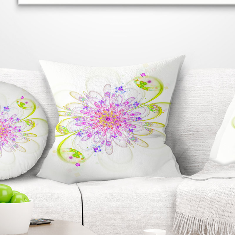 Coussin floral à fleurs fractales, 18 po x 18 po, Coussin décoratif