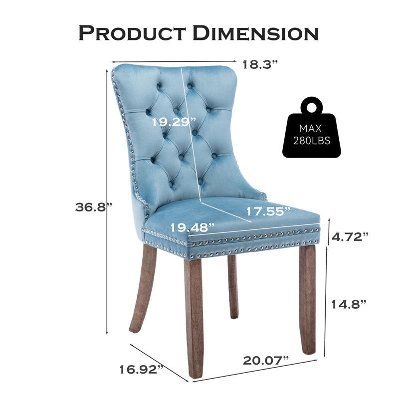 Light Blue Velvet Tufted Dining Chairs with Wood Legs, Set of 6