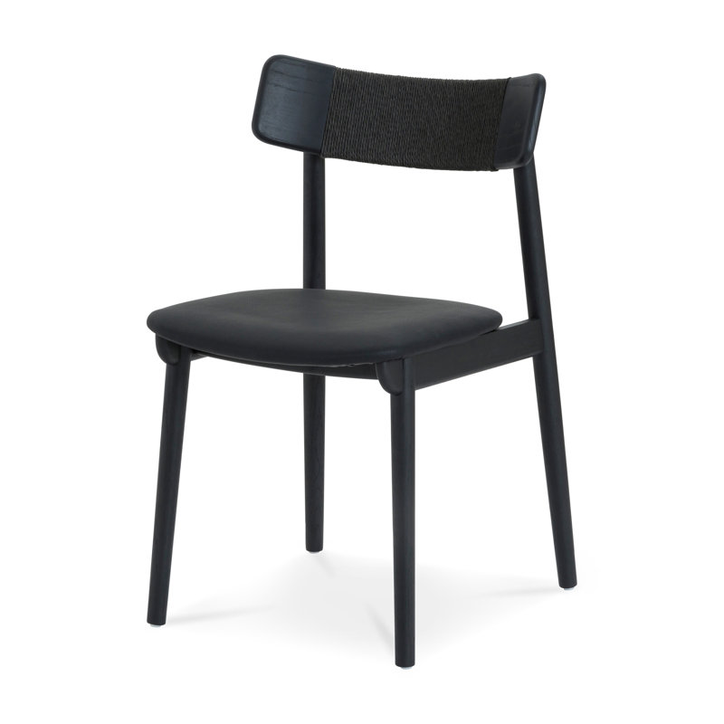 Chaise d'appoint à dossier bas en cuir Sakina, Noir, Noir