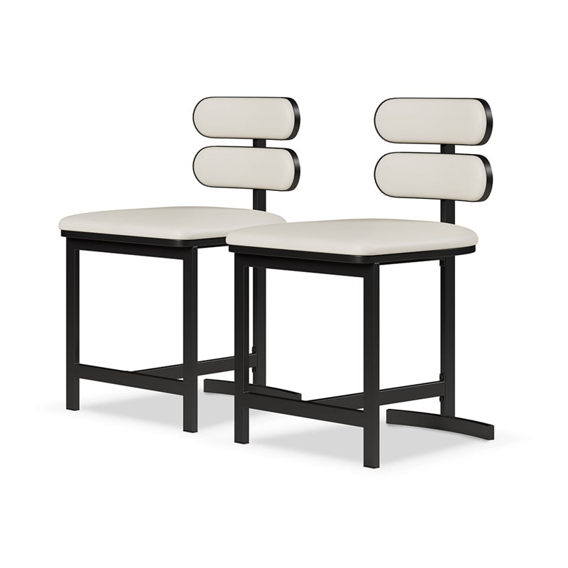 Modern Dining Chairs Set of 2, White Faux Leather Kitchen Chairs, Upholstered Armless Dining Room Chair with Black Mental Legs Heavy Duty, Comfortable