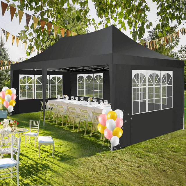 10x20 Pop up Canopy Tents for Parties 3.0, Upgrade Structure , Black