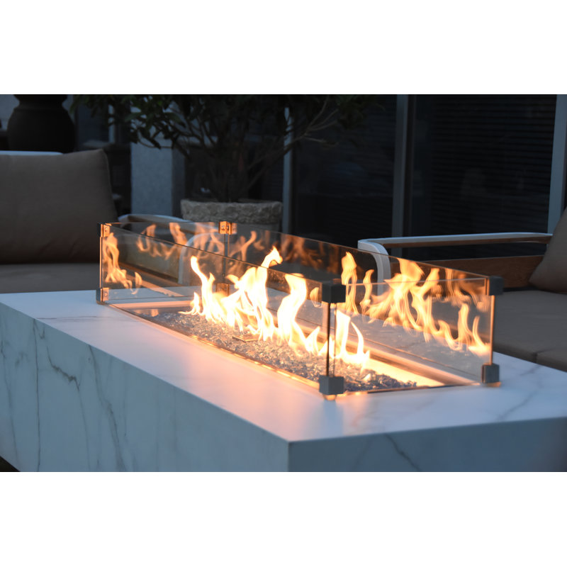 Varna / Carrara 60" Outdoor Marble Porcelain Fire Table 60,000 BTU - Includes Fire Glass, Lid & PVC Cover, Propane
