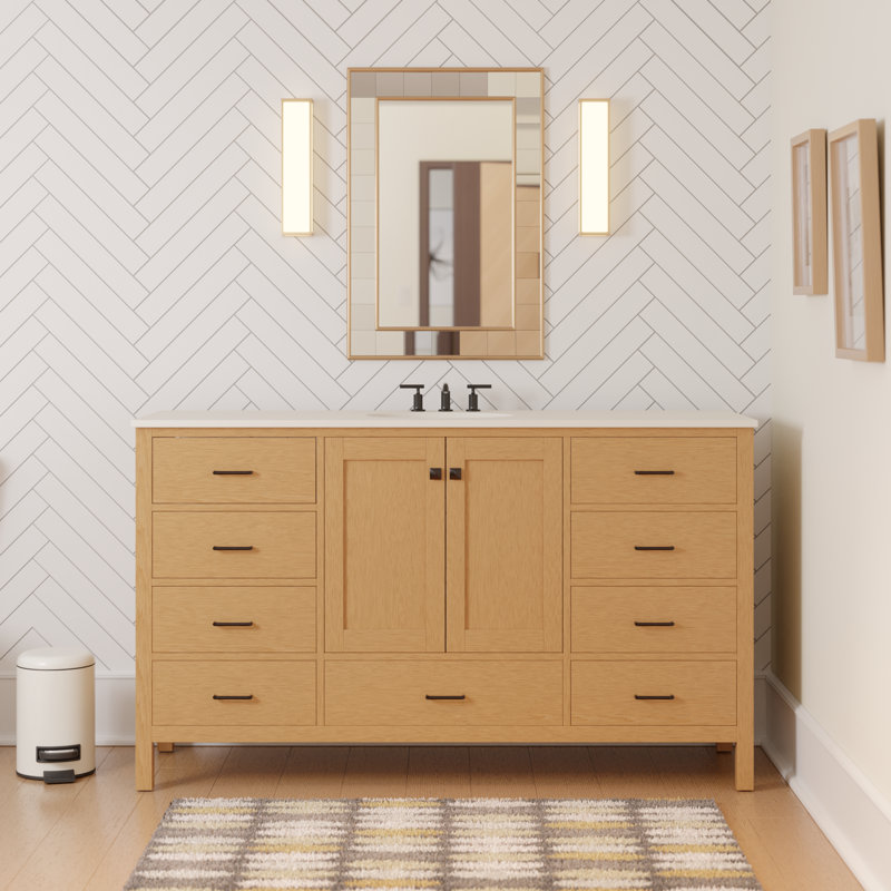 Claudett 60'' Single Bathroom Vanity with Top, Engineered White, Blonde