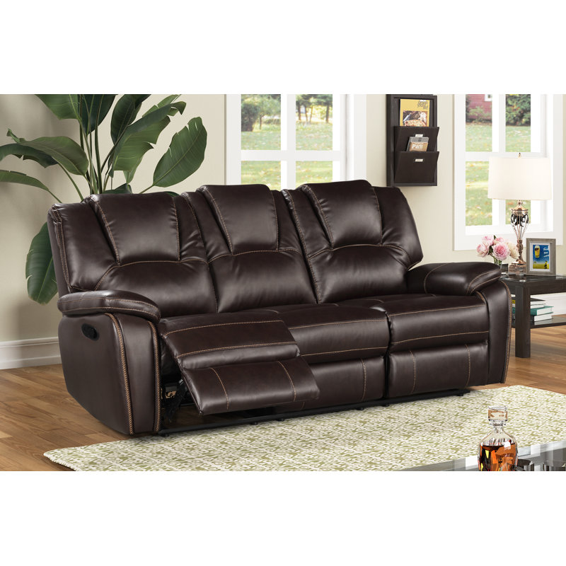 Breathable Air Leather With Usb Reclining Sofa, Dark Brown, Manual Recliner