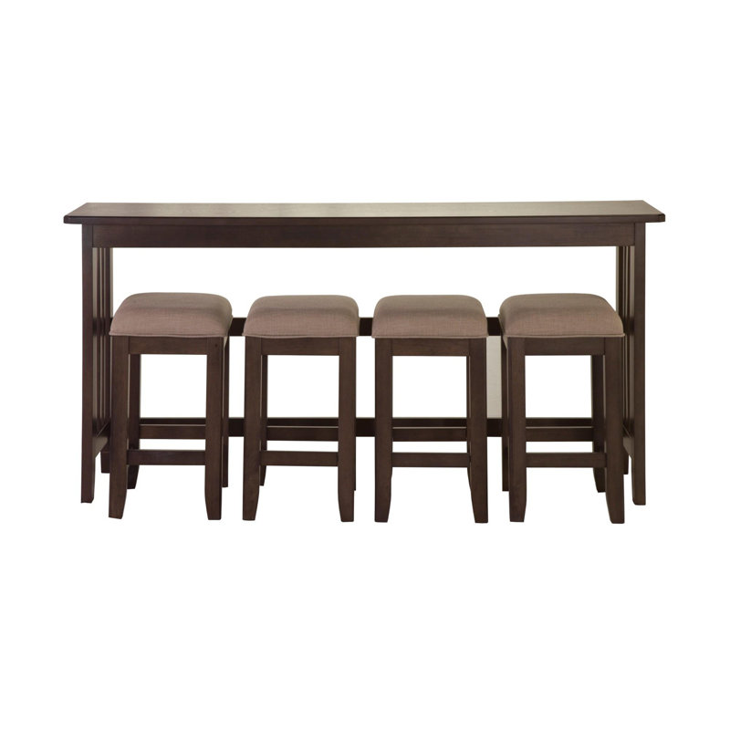 Dark Brown Console Table w/ 4 Stools