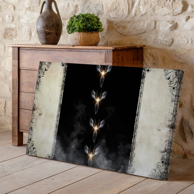 Canvas A Dark Atmospheric Scene Depicting Ethereal Figures Resembling Angels Soaring Wall Art Through A Shadowy Sky Their Wings Canvas Wall Art