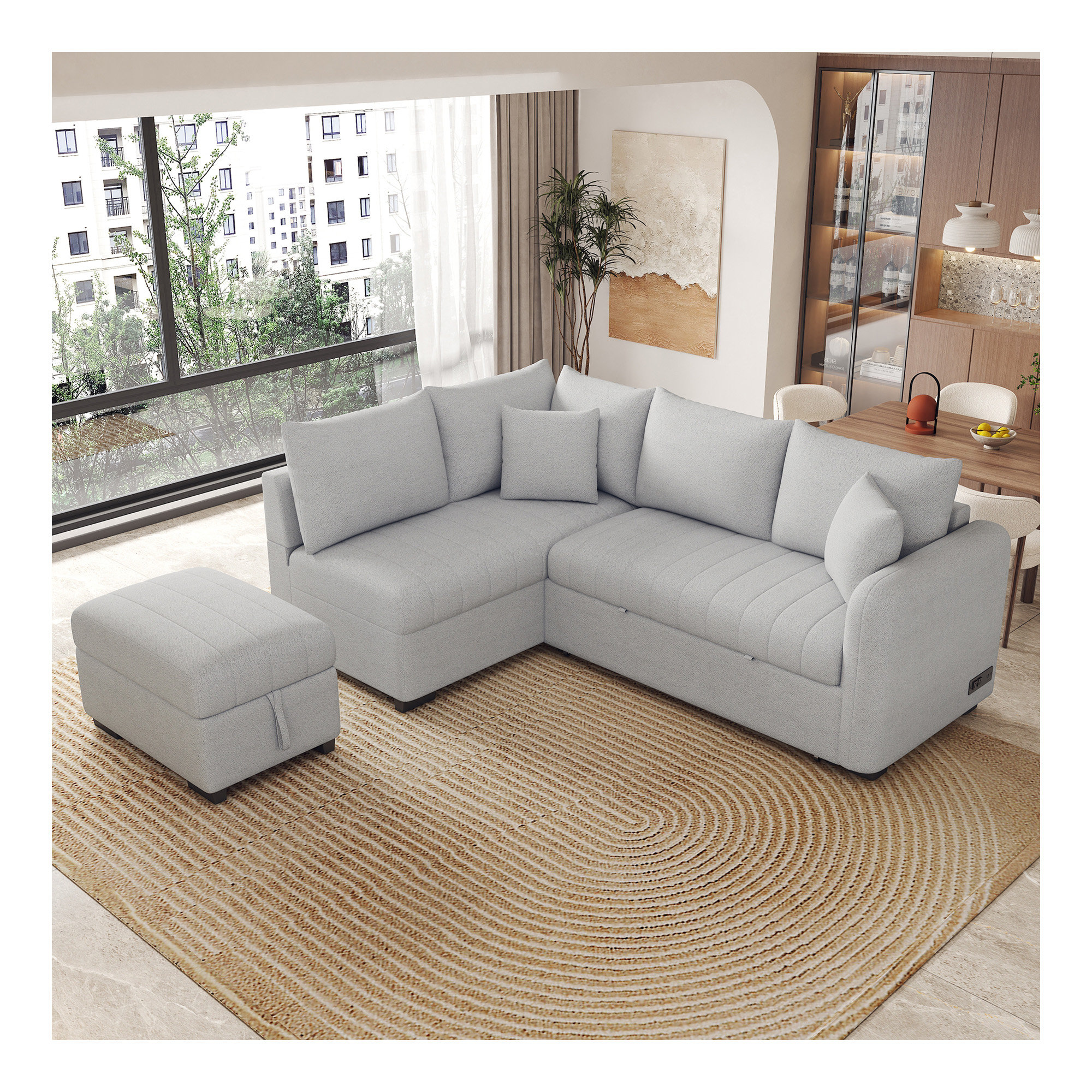 Latitude Run® 82.6" L-shaped Sectional Pull Out Sofa Bed Sleeper Sofa ...