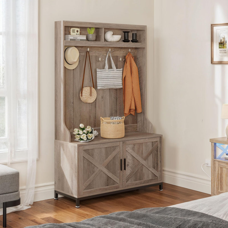 Ashgan Hall Tree 39.4'' Wide with Shoe Storage, Brown