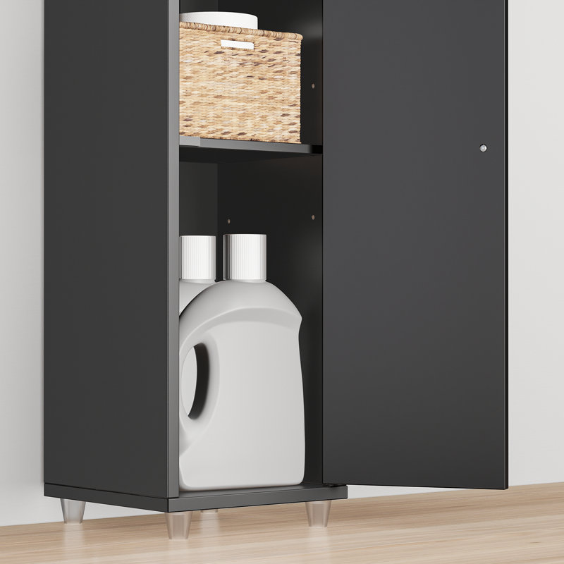 Armoire de rangement étroite pour salle de bain avec 2 portes, 1 tiroir, noir
