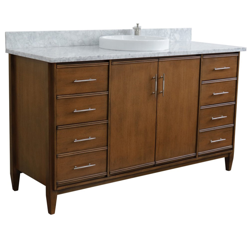 Ensemble de meuble-lavabo simple 61 po Cherine, Marbre de Carrare blanc