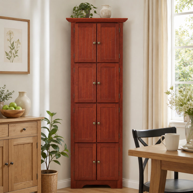 MDF 4 Tier 72 Inch Tall Corner Storage Cabinet With 8 Doors For Kitchen Living Room Bathroom