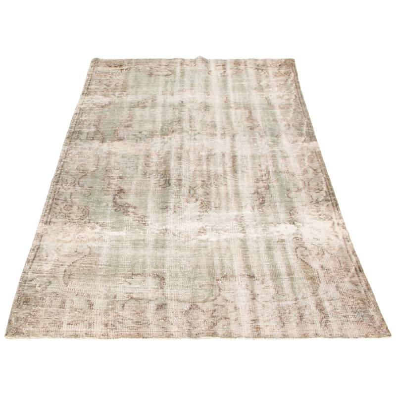 Tapis décoratif en laine gris clair en laine de conception unique 5 pi 6 po x 9 pi 11 po noué à la main 1980s
